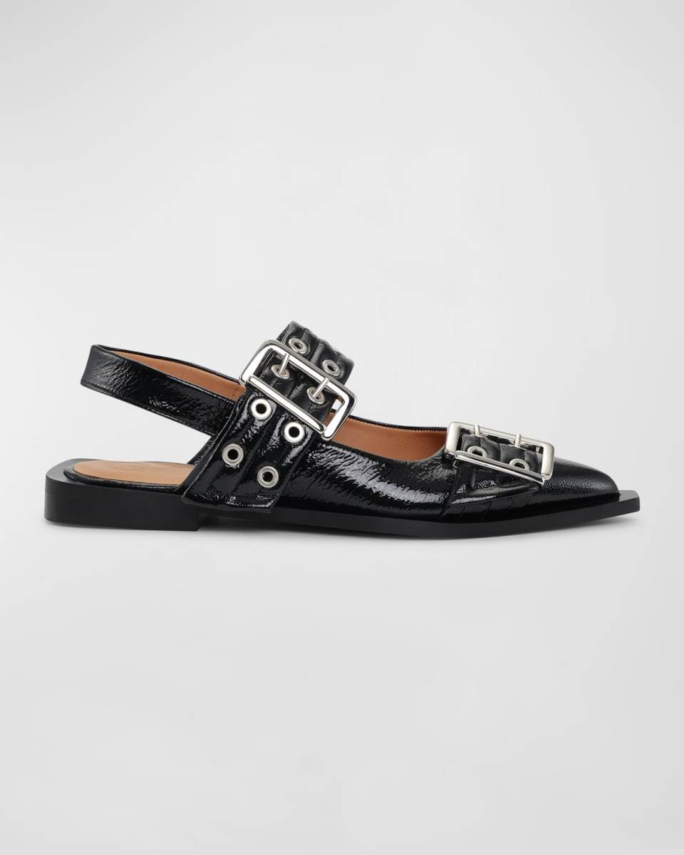Dual-Buckle Slingback Ballerina Flats
